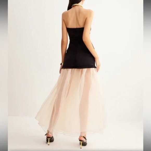 Velvet Panel Semi Sheer Mesh Tube Dress - Picture 5 of 7